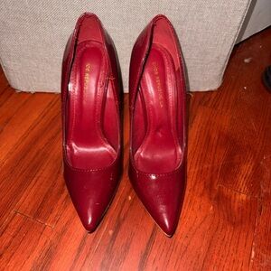 Wine Red Pointed-Toe Patent Pumps